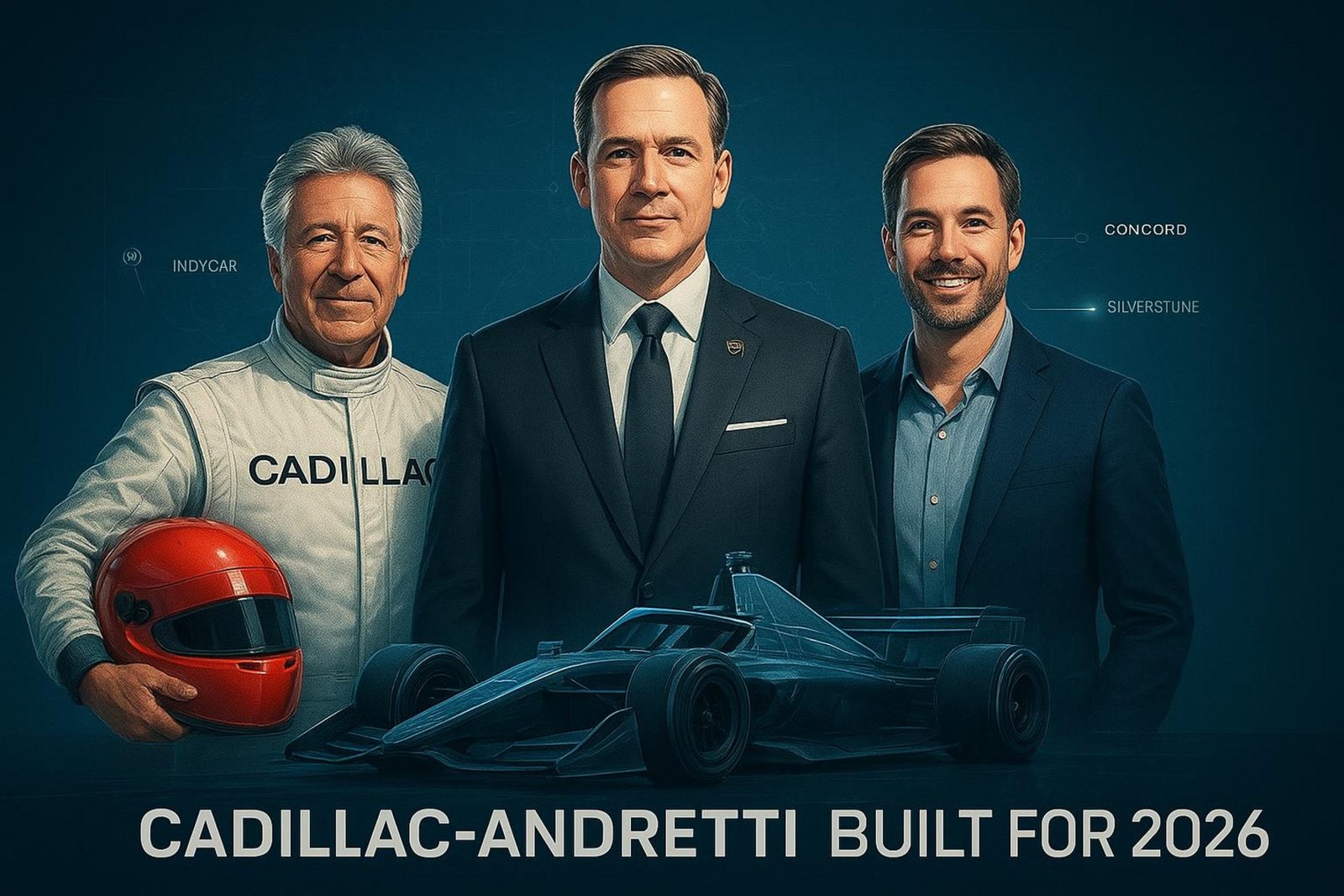 3D-Render des schwarz-goldenen Cadillac-F1-Autos beim Saisondebüt 2026 auf dem Grand-Prix-Kurs von Melbourne.