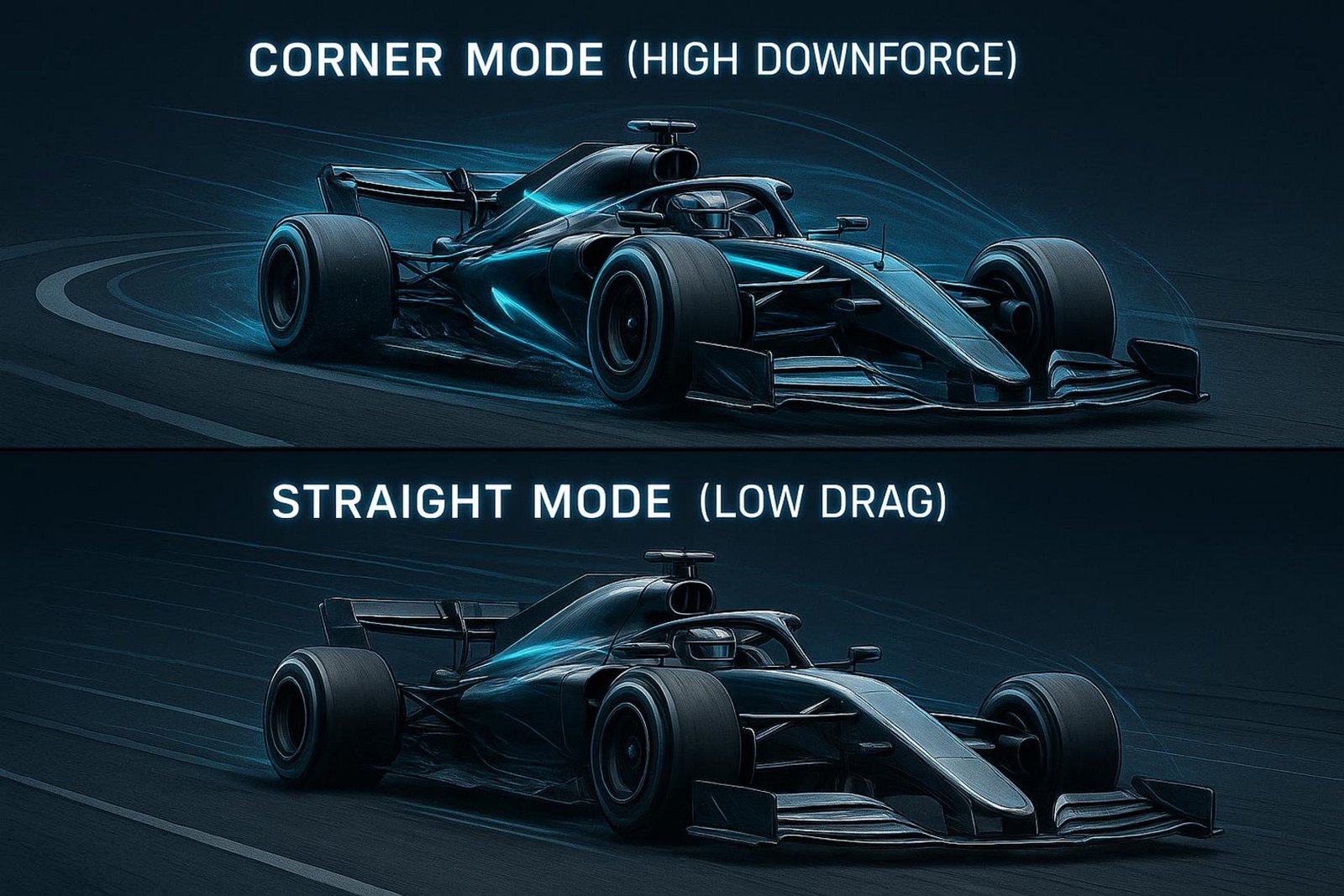 Infografik zum Konzept der aktiven Aerodynamik der Formel 1 für 2026