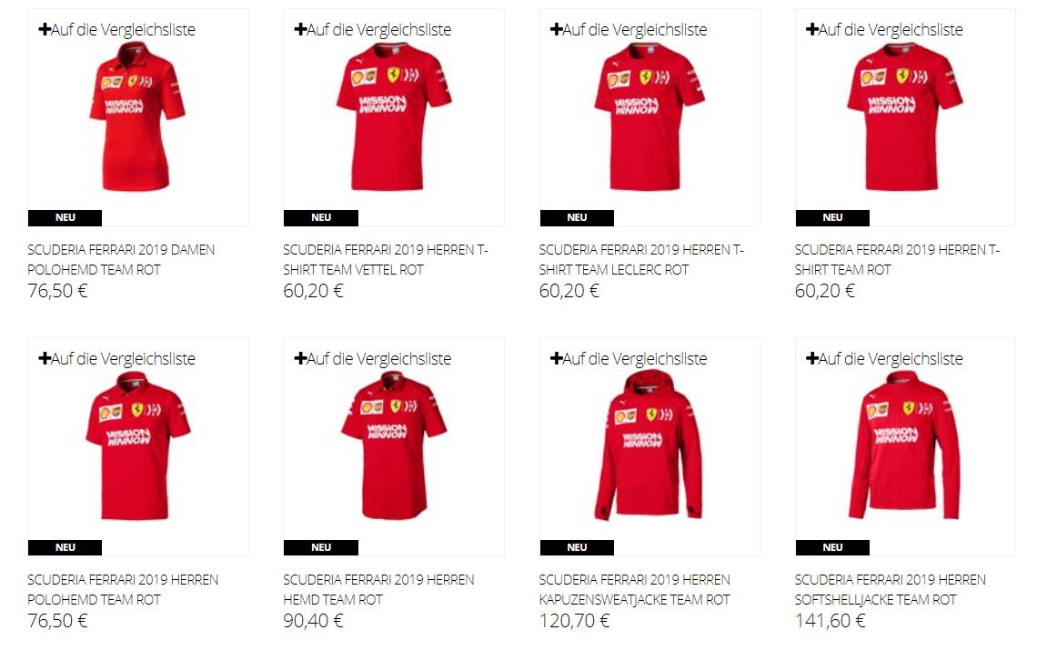 Neue Ferrari F1 Team 2019 Kollektion