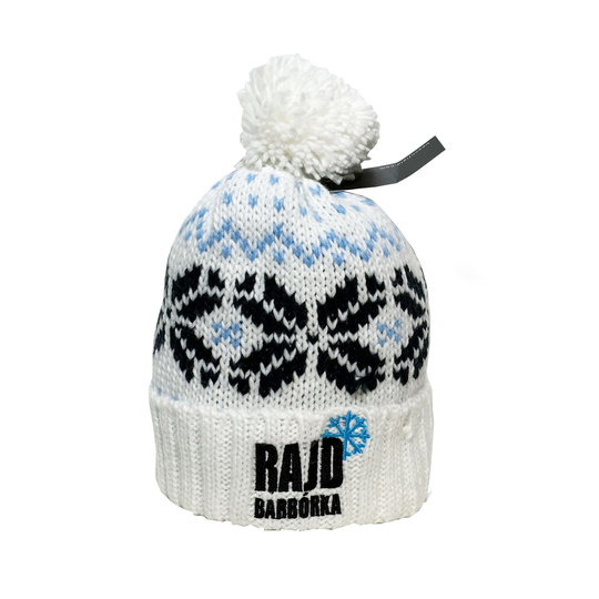 Rajd Barbórka Beanie Bommel weiß/blau